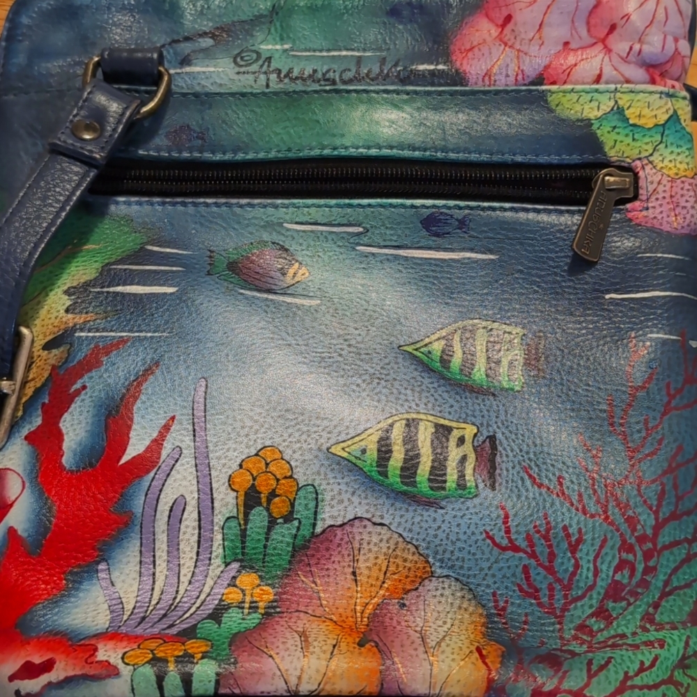 Anuschka Hand-Painted Blue Ocean Crossbody Bag - Picture 5 of 6